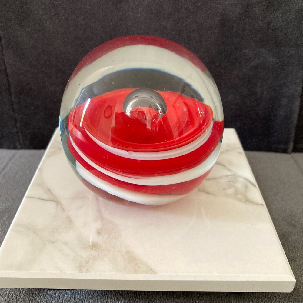 Red and White Glass Sphere, Vintage